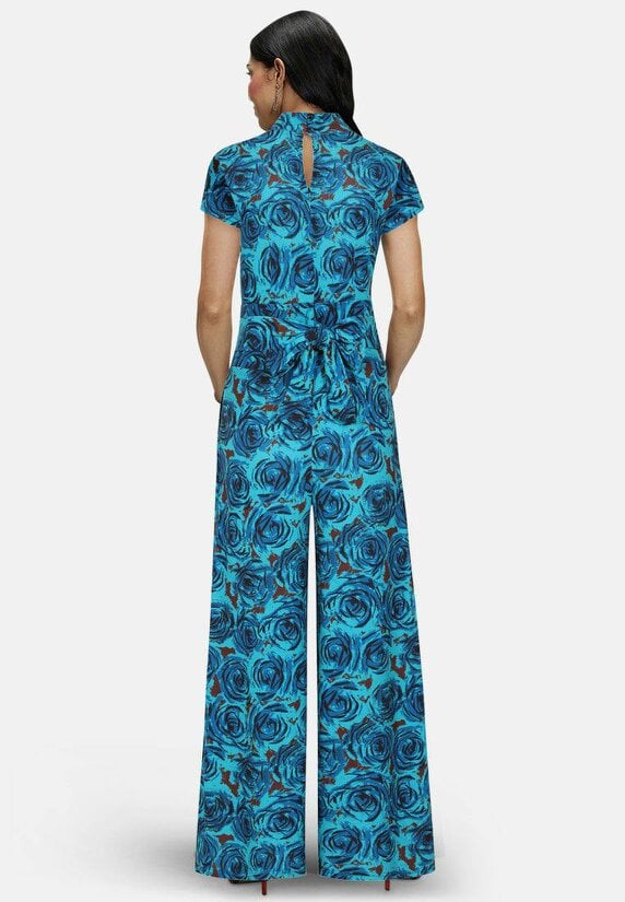 HotSquash V Neck Wide Leg Jumpsuit with Cap Sleeves