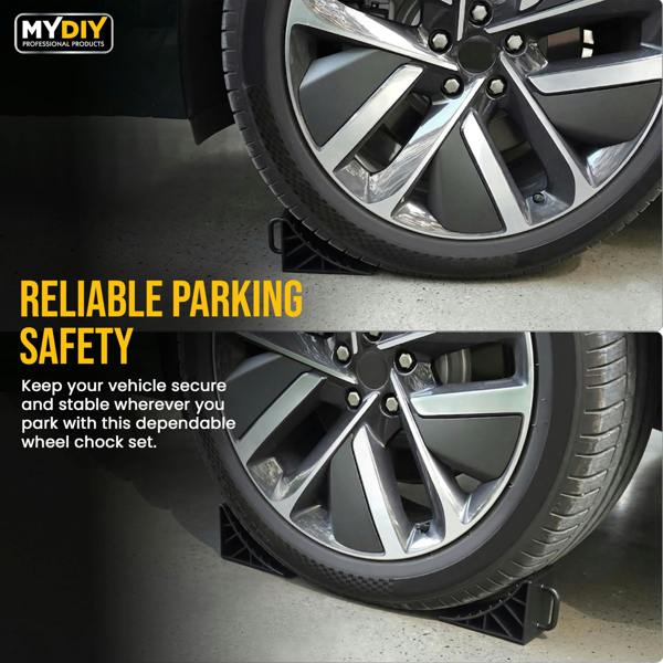 MY DIY PROFESSIONAL PRODUCTS MY DIY Wheel Chock 2-Piece Set - Heavy Duty Anti-Slip Wheel Chocks with & Easy-Grip Handle for Cars, Caravans & Trailers