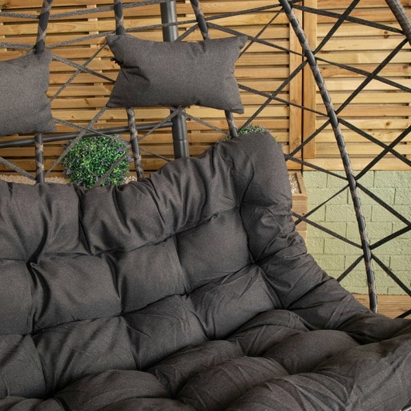 Samuel Alexander 2 Seater Hanging Garden Rattan Egg Chair with Steel Frame and Waterproof Cover in Grey