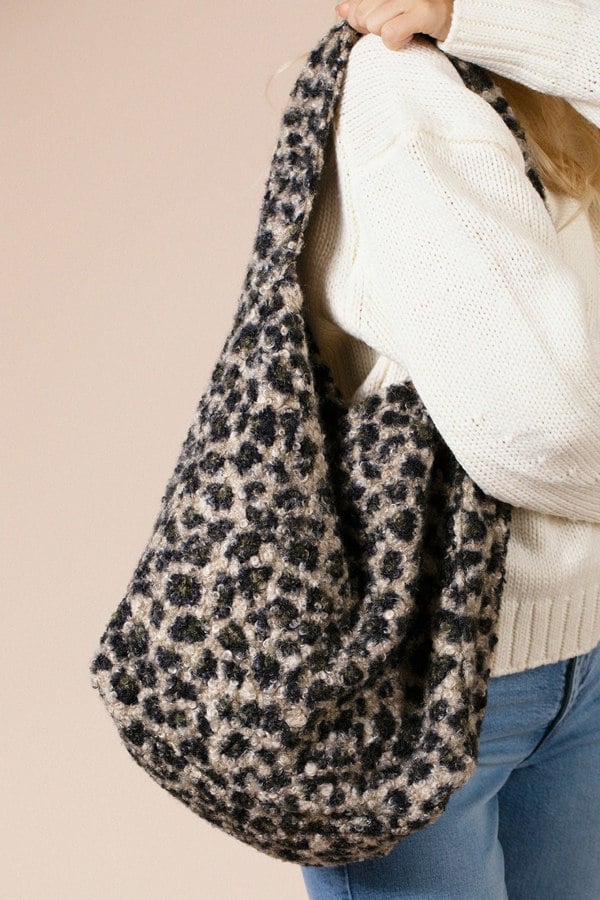 SVNX Borg Hobo Bag In Beige Leopard