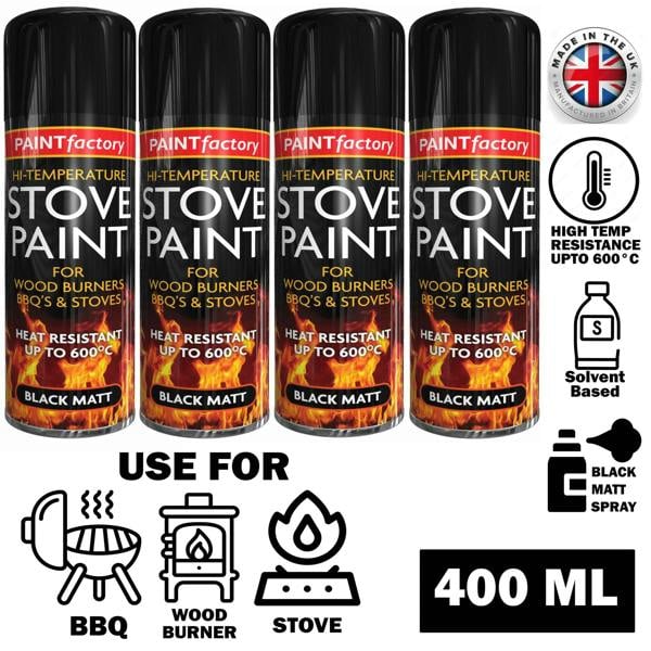 Paint Factory 4X High Temp Black Stove Spray Paint 400ml
