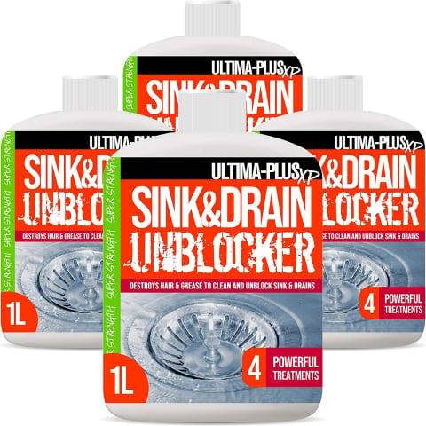 Ultima Plus XP Ultima-Plus XP Drain and Sink Unblocker Fluid Breaks Down Blockages Caused by Grime, Oil, Dirt, Grease, Food, Hair and More 4L
