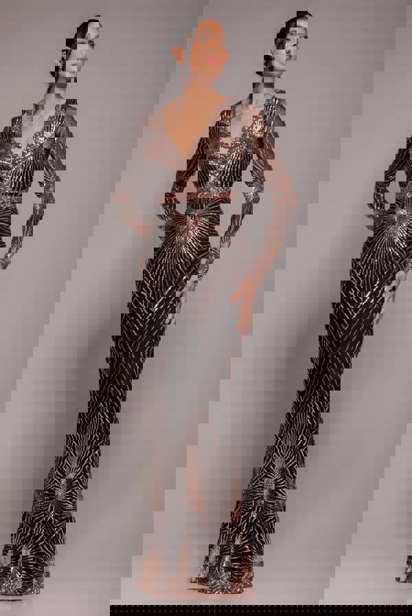Starburst Sequin Maxi Dress - Rosegold DR1824