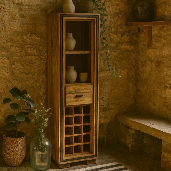 Wyld Haus New York Sheesham Wood Wine Bookcase 1 Drawer