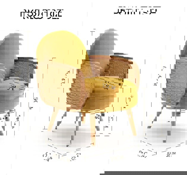 Cane Rattan Armchair, Velvet-Weilai Concept-Weilai Concept