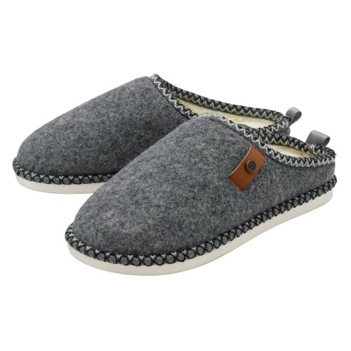 Dunlop Ladies Felt Look Mule Slippers Grey Oatmeal Warm Plush UK 3-8
