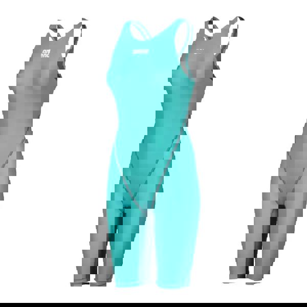 Arena Powerskin ST NEXT open back teal wet swimsuit with gray mesh accents