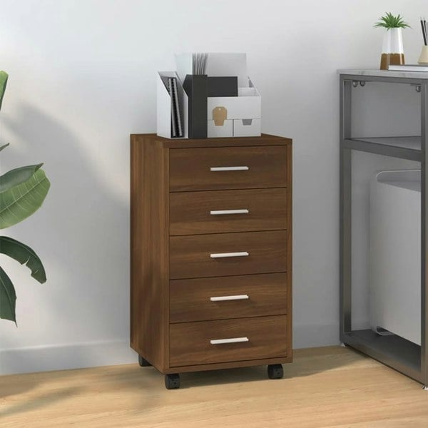Berkfield Drawer Cabinet with Castors Brown Oak Engineered Wood