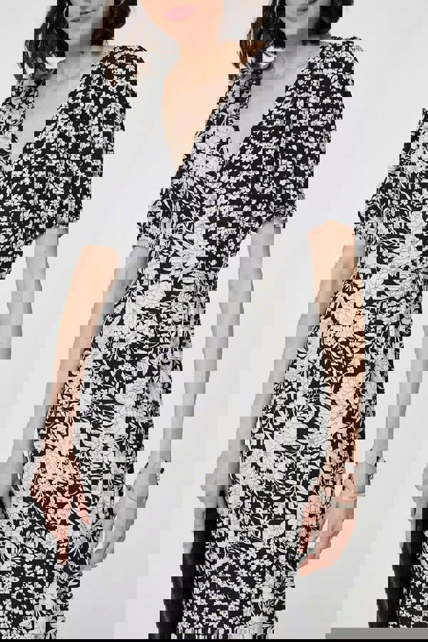 Black And White | Floral 1/2 Sleeve Midi Wrap Dress