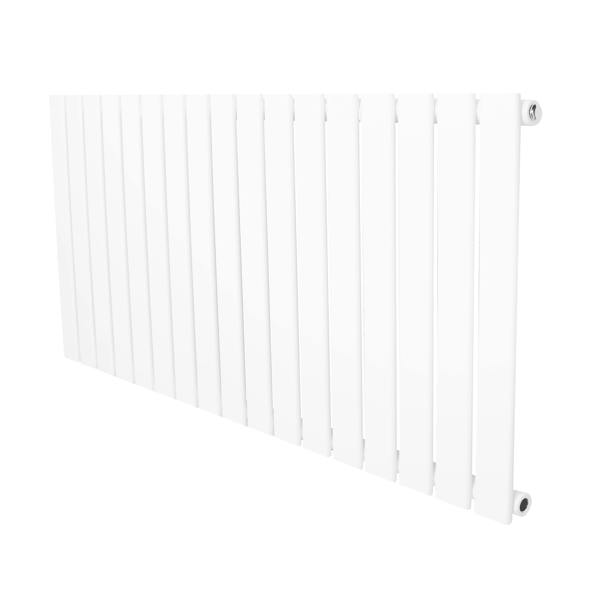 Flat single column radiator in white, measuring 600 x 1190mm, featuring a sleek, modern design with smooth, vertical slats