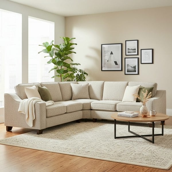 Furnishings For Less Nebraska Beige 5 Seater Corner Sofa Full Back