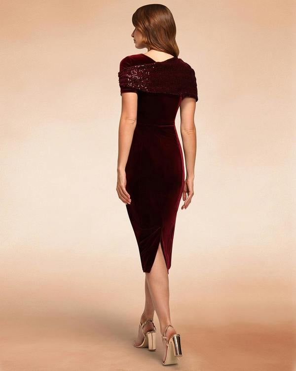 HotSquash Cape Bodycon Sequin Velvet Dress