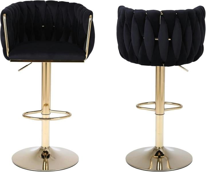 HYGRAD BUILT TO SURVIVE Velvet Swivel Bar Stools with Gold Base – Set of 2 | HYGRAD®