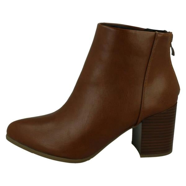 Spot On Ladies Block Heel Ankle Boots with Back Zip F51233