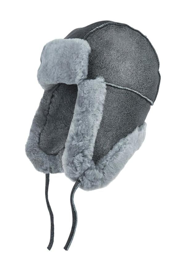 Infinity Leather Mens Grey RAF Aviator Suede Sheepskin B-55 Trapper Hat Winter Warm Leather Navigator Hat