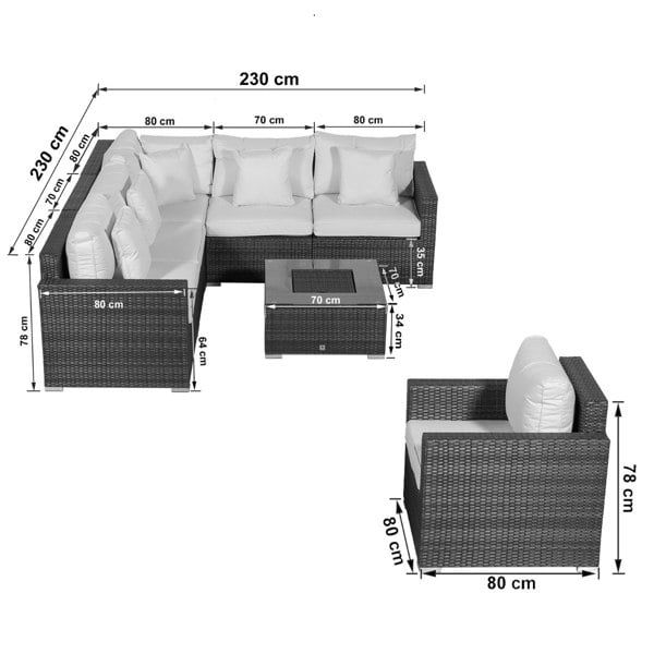 Giardino Havana 6 Seat Rattan Sofa and Armchair Set with Ice Bucket Coffee Table