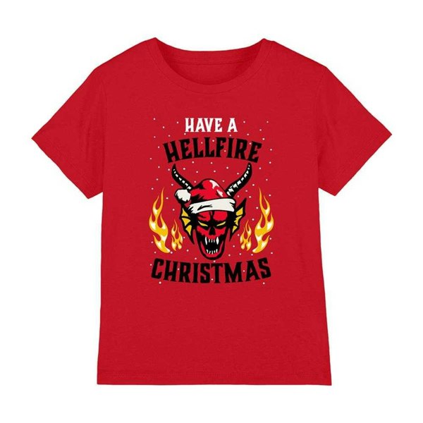 Stranger Things Kids Hellfire Christmas T-Shirt - Red