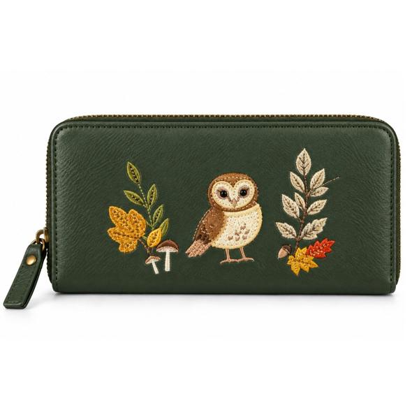Fores Collection Ladies Embroidered Owl Purse Woodland Zip Around Wallet