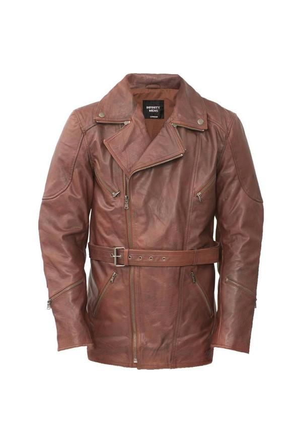 Infinity Leather Mens Cross Zip Mid-Length CE Armour Biker Jacket