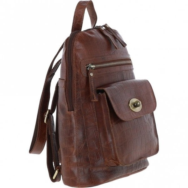 Ashwood Croc Print Leather Mini Backpack Cognac