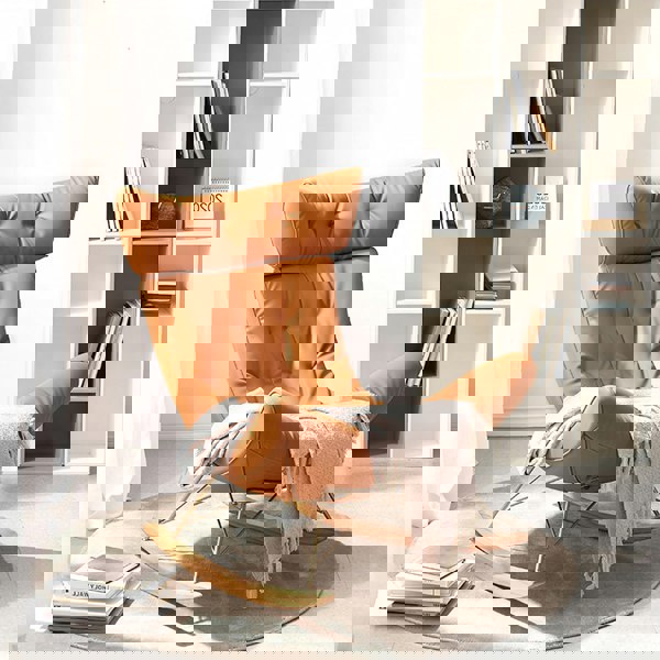 Rit Concept Anwar Rocking Chair With Footstool, Orange Leather