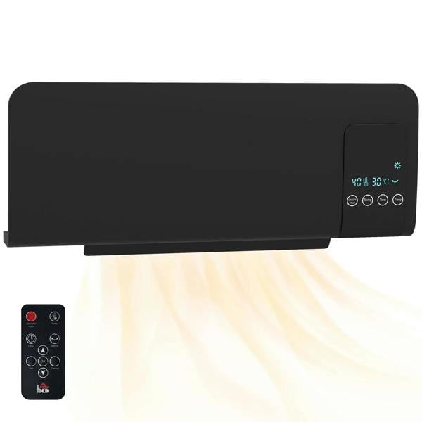 Black wall heater with right LED display and touch control panel