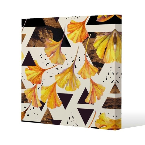 Benjamin Tate Design Orangle Flowers and Triangles Slim Style Canvas Print  20x20cm , 15mm Slim Real wood.