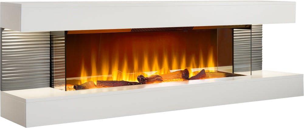 Sureflame WM-9332 XL Electric Wall Fireplace Suite with Downlights & Remote in Pure White
