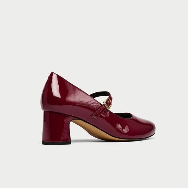 Helena red patent leather heels side view