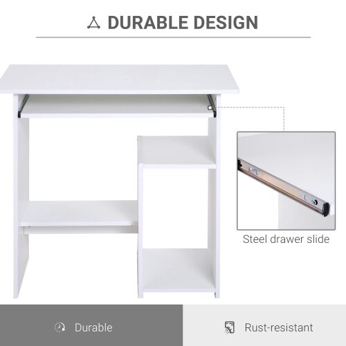 Wyld Haus Rolu 100cm Wooden White Compact Corner Desk With Keyboard Tray And Storage Shelves