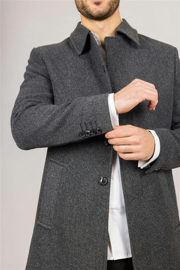 Infinity Leather Men's Wool Blend Classic Collar Grey Overcoat
