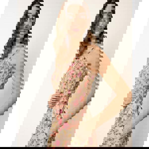 Blue Vanilla Floral Shirred Strappy Midi Dress