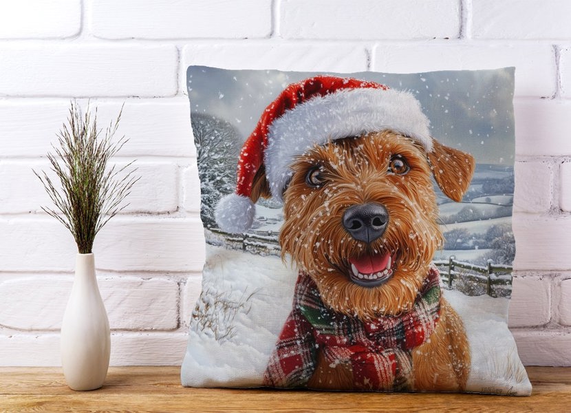 Warren Reed Christmas Irish Terrier Cushion