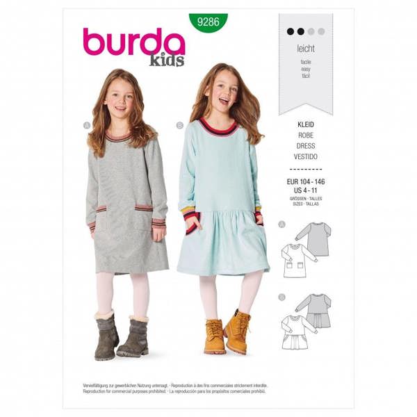 Burda Sewing Pattern 9286 Dresses For Kids, 56 to 98 - Easy