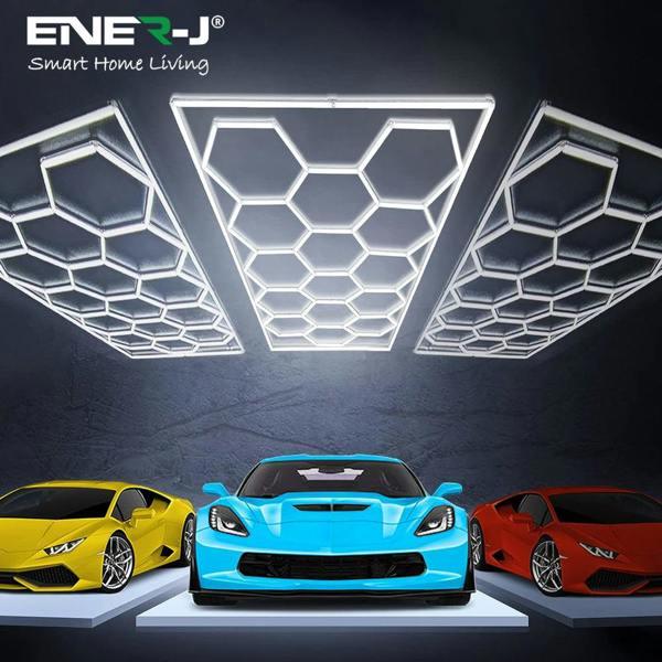 Ener-J 632W Designer LED Ceiling Light with Frame, 10 Hexagon Grid with Border, Commercial Interior Lighting