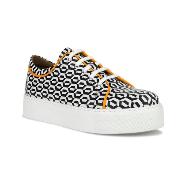 Embassy London Camila - Orange & Hexa Print - Women’s Chunky Leather Platform Trainer