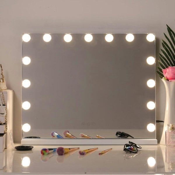 White Rectangle Tabletop Hollywood LED Vanity Mirror-58x48cm LED Make Up Mirrors Living and Home