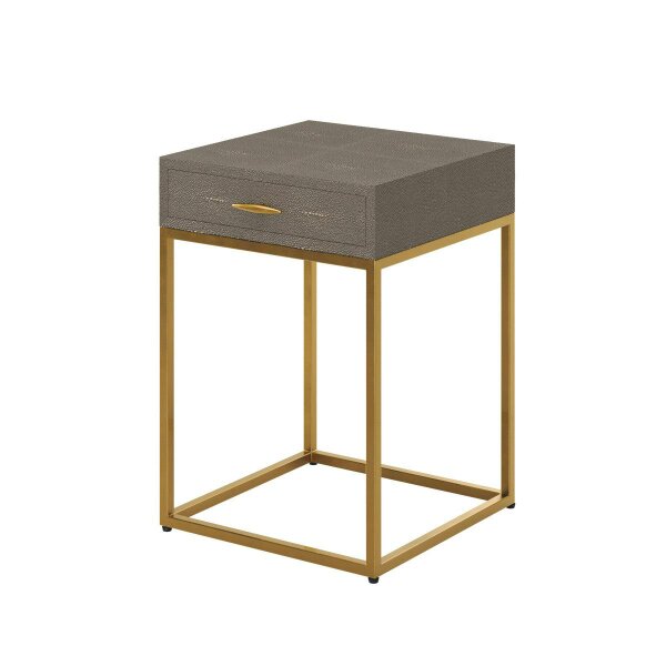 Wyld Haus Mandalo Taupe Shagreen and Brass One Drawer Side Table