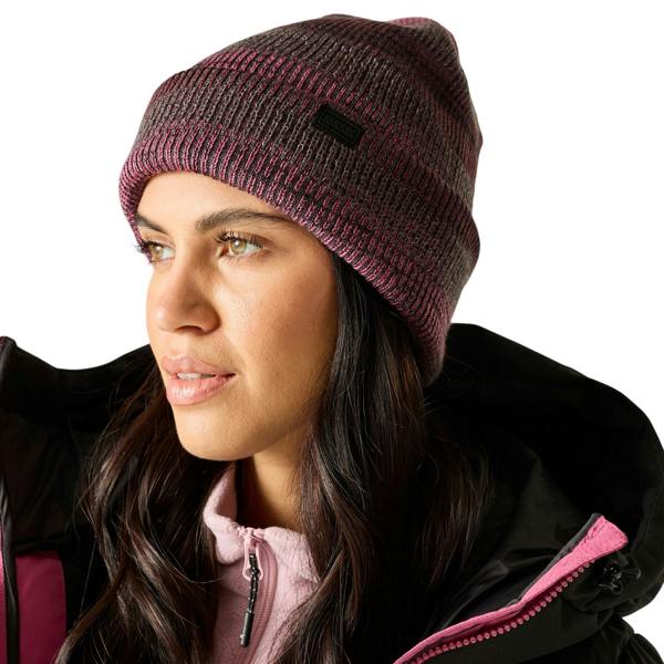 Regatta Reflective Rib Knit Beanie - Black/Fig/Violet - 