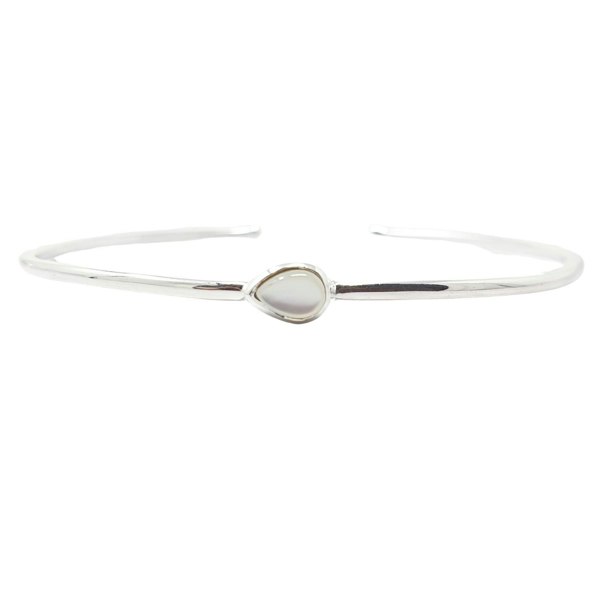 Minimalist Sterling Silver Pearl June Birthstone Bangle Bracelet