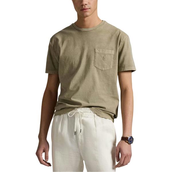 Ralph Lauren Mens Embroidered Pocket Slim T-Shirt - Olive - 