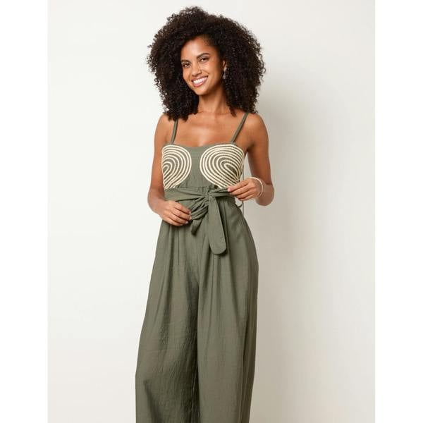 Blue Vanilla Gold Detailed Embroidered Stitching Jumpsuit