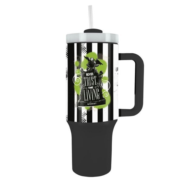 Beetlejuice Never Trust The Living 1L Travel Mug - Black/White/Green