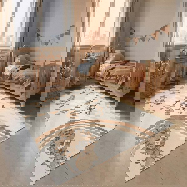 Kids rainbow rug, Heat-insulating, Soft pile, Cream colour | THE RUGS