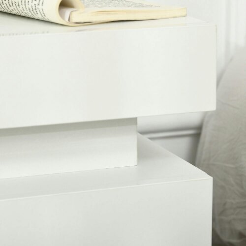 Wyld Haus Rema High Gloss White Bedside Table With LED Lighting And 2 Drawer Storage
