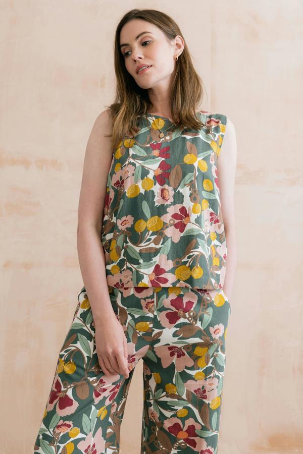 Lily & Me Cora Linen Blend Vest Laurel Green