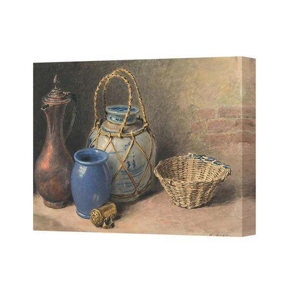 Benjamin Tate Design Still Life Canvas Wall Art With Blue Jars And Woven Basket