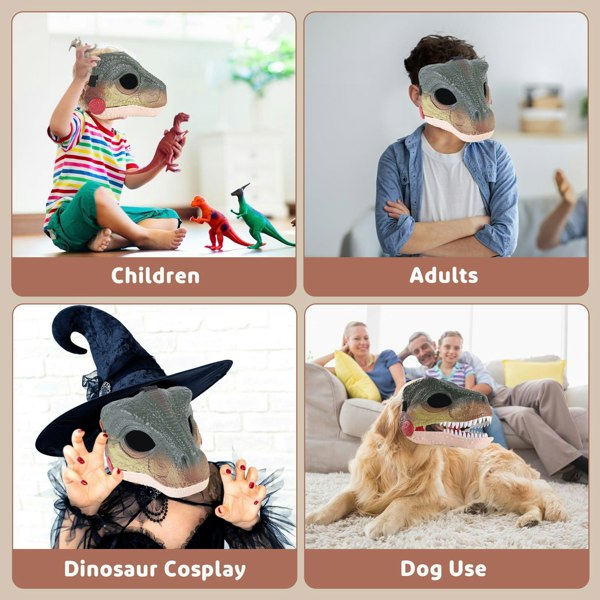 deAO Toys Dinosaur Mask with Moving Jaw & Sound Effects – Velociraptor Costume Mask for Kids & Adults, Perfect for Halloween & Dino Parties