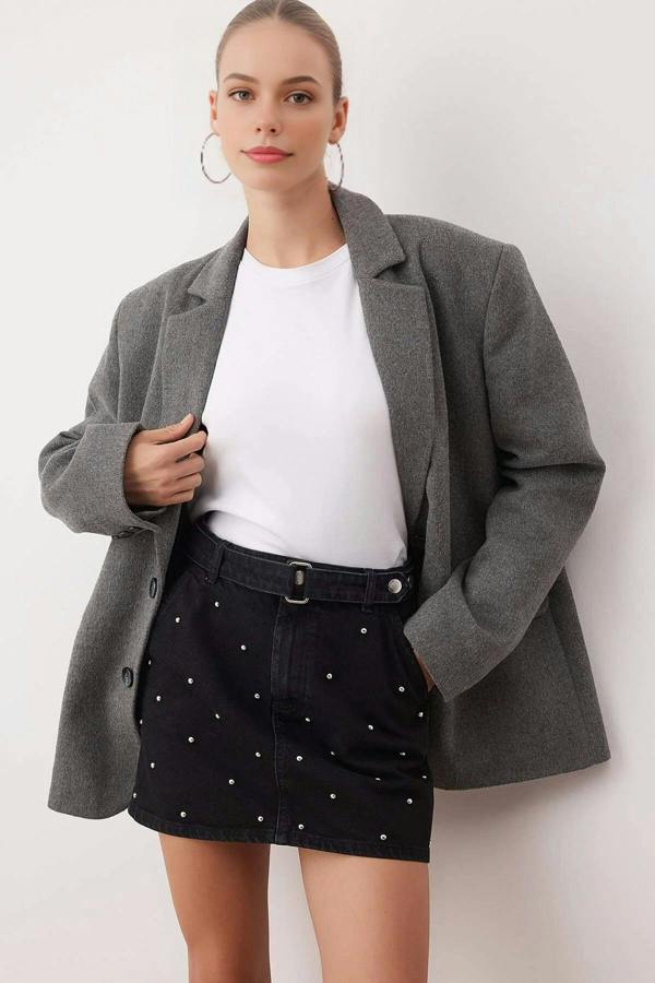WOVCOR Mini Denim Skirt with Accessory Detail