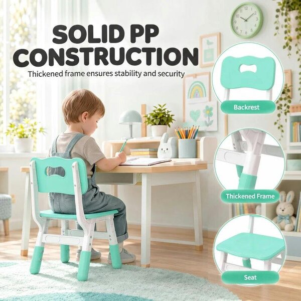 2 PCS Kids Desk Chairs, 3 Level Height Adjustable Children's Chairs with Backrest for 1.5-8 Years, Max Load 50KG, Green